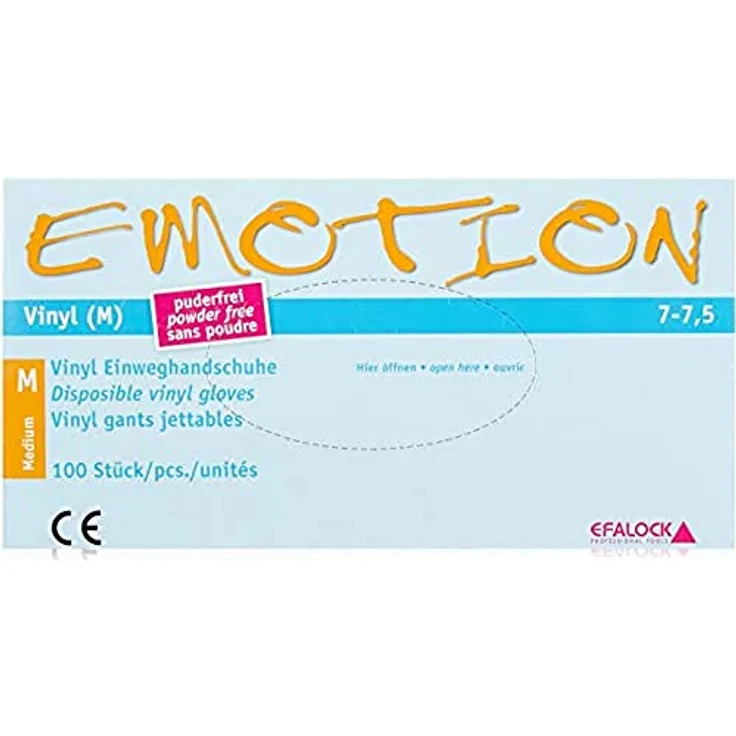 Efalock Professional Emotion Vinyl-Handschuhe Größe M puderfrei, 1er Pack, (1x 100 Stück)