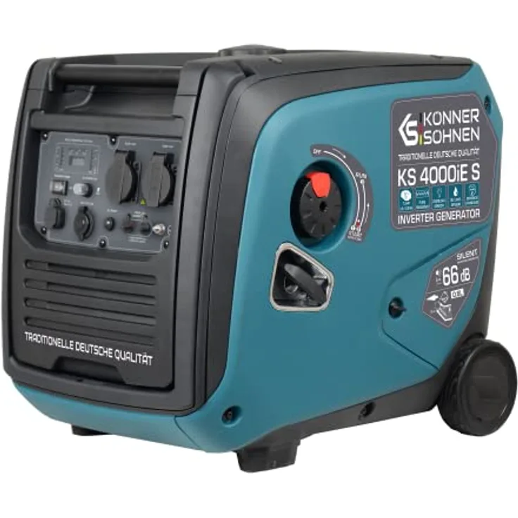 Könner&söhnen - KS 4000iE S Invertergenerator. Schalldichtes Gehäuse (68 dB Lpa 7 m). Höchstleistung 4000 W, 2x16 A (230 V), 2 USB-Anschlüsse,