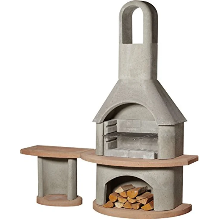 Buschbeck Holzkohlegrillkamin Carmen mit Tisch, grau-terra, 65 x 180 x 203 cm, Grillfläche 53 x 34 cm – Bild 2