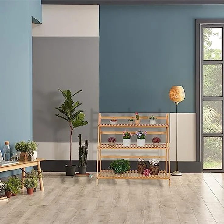 relaxdays Blumenständer Bambus klappbar, 3 Ebenen, natürliche Optik – Bild 3