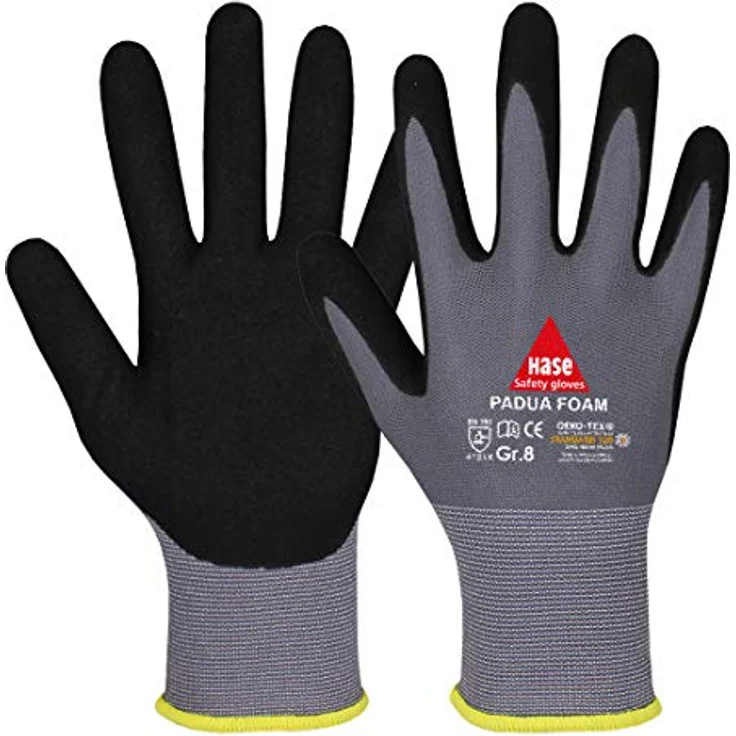 Hase Safety Gloves Padua Foam Montagehandschuh-Set, Nylonfeinstrick mit Nitrilschaum, guter Grip, atmungsaktiv, 10 Stück, Größe 6-12 – Bild 2