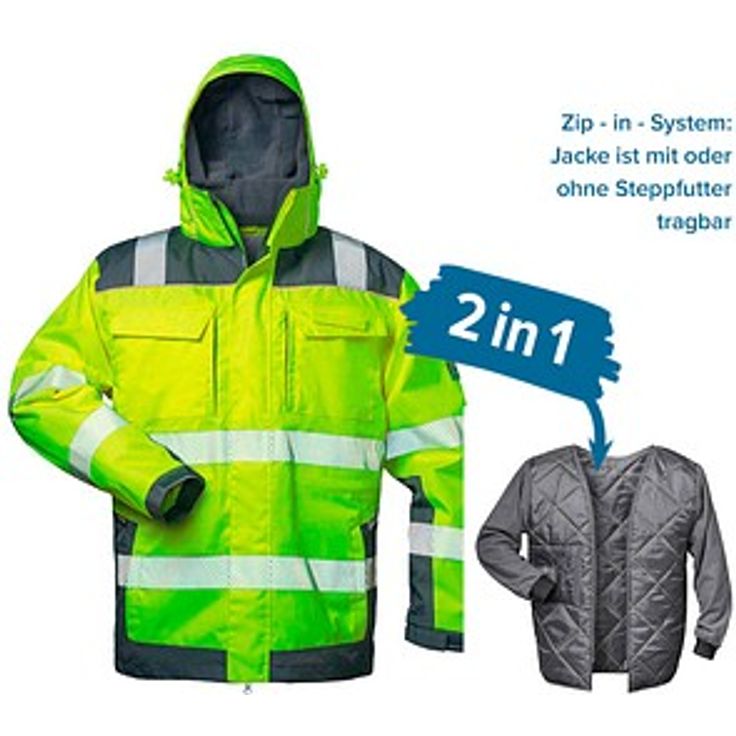 elysee® unisex Warnjacke Winter RUFUS, reflektierend, winddicht, wasserabweisend, gelb-grau, Größe 2XL