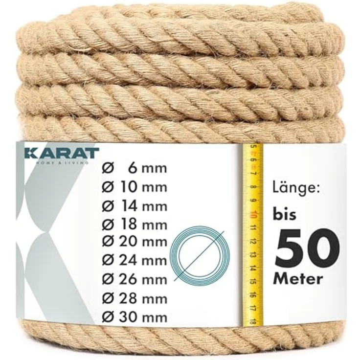 KARAT Juteseil Kletterseil 30m, 26mm dick, 100% Naturjute, robust und griffig für Sport, Garten und Bastelarbeiten – Bild 1