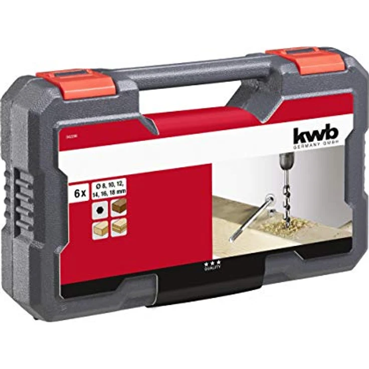 kwb 042290 Schlangen-Bohrer Satz, 8-teiliges Holz-Bohrer Set 8, 10, 12, 14, 16, 18-mm in Kunstoff-Koffer – Bild 4