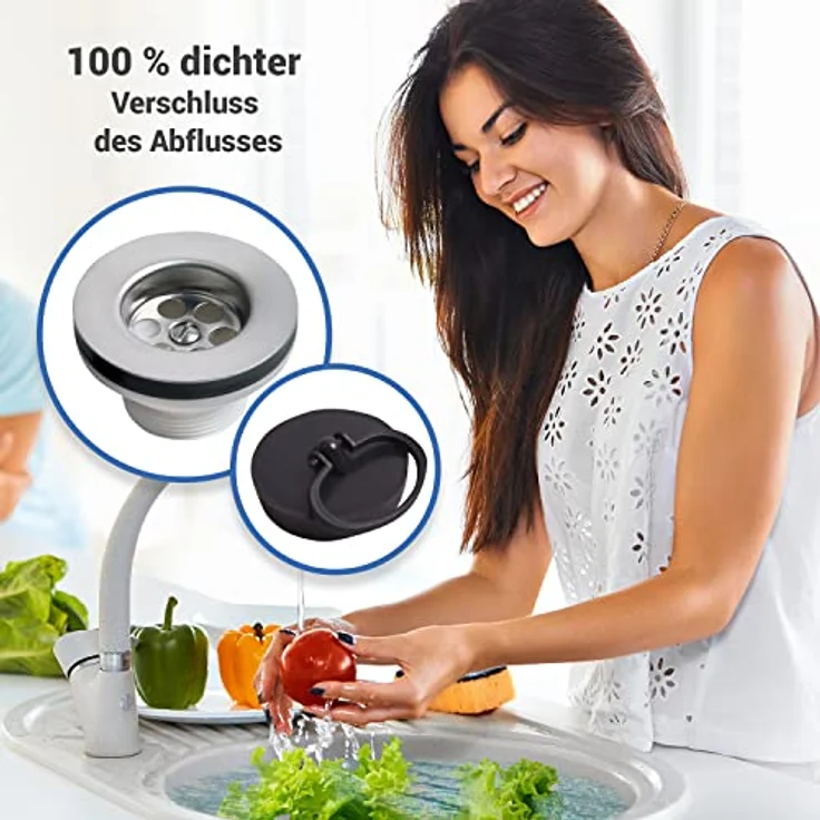 AquaDE Stopfen-Ventil AQUADE Universalventil 1 1/2" für Spülbecken und Spülwanne, aus hochwertigem Kunststoff, weiß – Bild 6