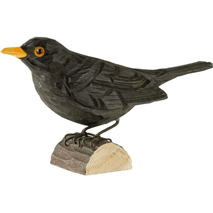 WILDLIFEGARDEN Wildlife Garden WG411 DecoBird Amsel - Handgeschnitzter Dekorative Vogel aus Holz - Mittelgroße Europäische Vögel, Schwedisches Design, Lindenholz, Umweltfreundliche Farbe