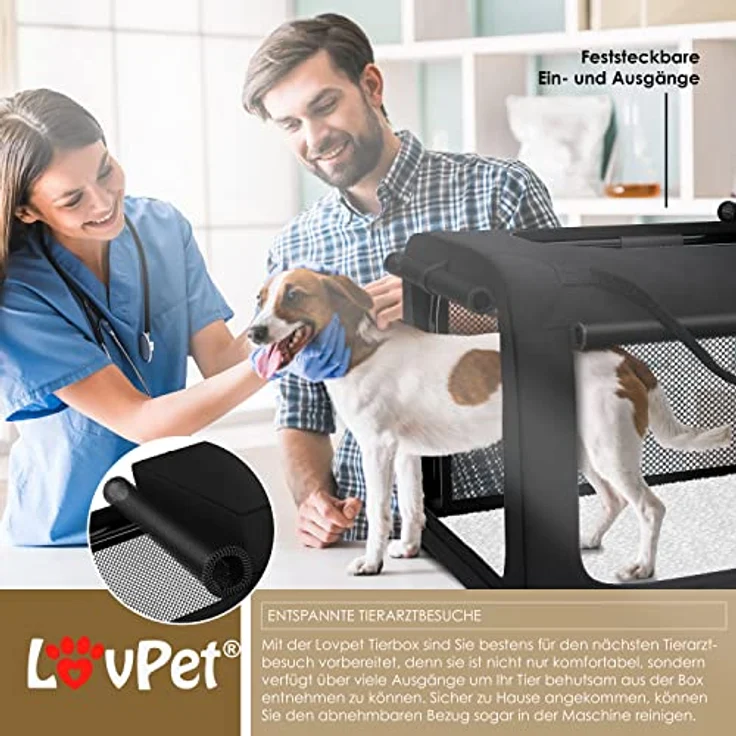 Lovpet® Hundebox Hundetransportbox faltbar Inkl.Hundenapf XXL 91,4x63,5x63,5cm Transporttasche Hundetasche Transportbox für Haustiere, Hunde und Katzen Haustiertransportbox Schwarz – Bild 3