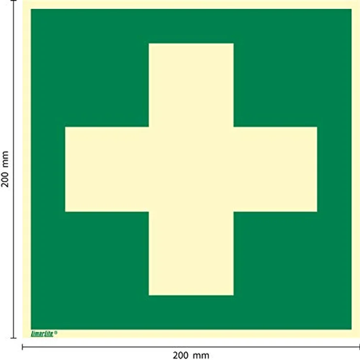 Erste Hilfe, Hart-PVC langnachleuchtend, 200 x 200 mm gemäß ASR A1.3 / ISO 7010 E003, Rettungszeichen Schild, 20 x 20 cm – Bild 2