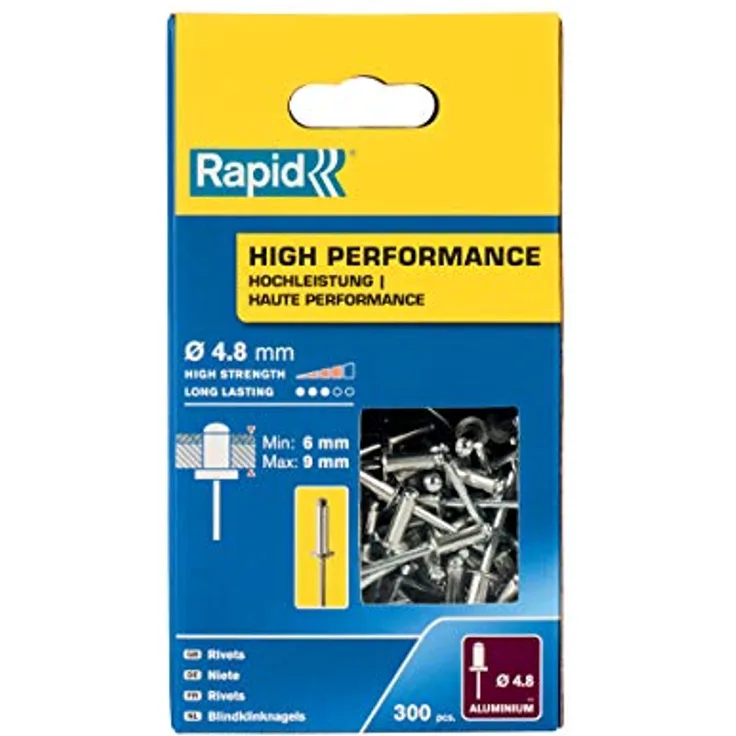 Rapid Blindnieten ALU Universal Ø 4,8mm, 6-9mm Klemmbereich, 300 Stk. Nieten Grosspackung, für blindnietzangen