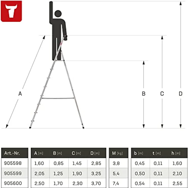 STIER Stufen Stehleiter 8 Stufen einseitig begehbar, Alu-Sicherheits-Stehleiter, Mehrzweckleiter – Bild 3
