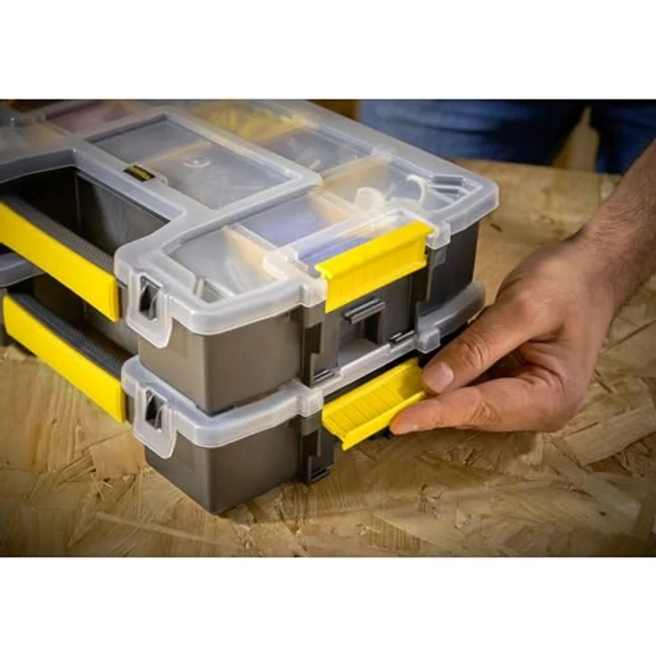 Stanley FatMax Werkzeug-Organizer Sortmaster - Aufbewahrungsbox (29x21x6.3cm, stapelbar mit Verriegelung, entnehmbare Einsätze, Aufbewahrung von Werkzeugen-Kleinteilen) STST1-70720 – Bild 5
