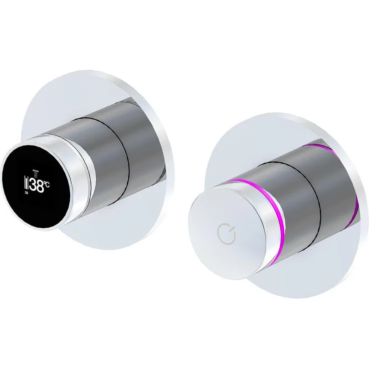 Steinberg 310 Iconic, elektronische Badarmatur mit Digitalanzeige, für 2 Verbraucher, Wandmontage, präzise Temperaturregelung mit LED-Farbverlauf