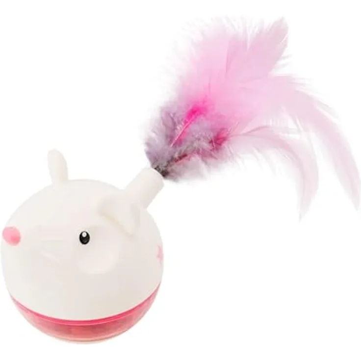 Catstages Petstages Hunt 'N Swat Treat Tumbler, Katzenspielzeug mit anpassbarem Leckerli-Ausgabeloch und Federn