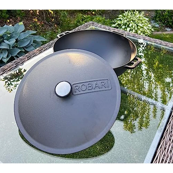 ROBARI Feuerofen + Gusseisen Kasan 12 L mit Alu-Deckel, schwarz, Outdoorküche, Ø 40 cm, 19 kg – Bild 4