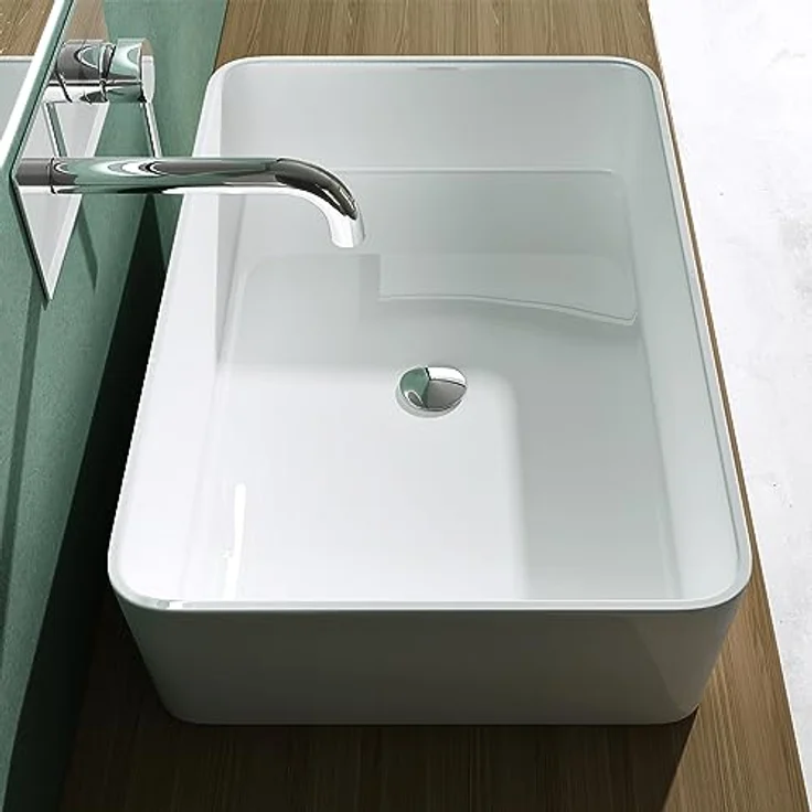 Mai & Mai Aufsatzwaschbecken BTH: 60x40x15cm in Weiß glänzend aus Mineralguss - Robust und leicht zu reinigen – Bild 3