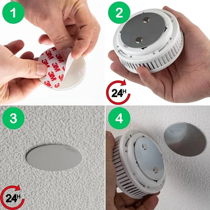 Rauchmelder Magnethalter, 3er Pack, Ø 50 mm, Selbstklebend, 3M Pads, Warnmelder Magnethalterung zur einfachen Befestigung ohne Bohren und Schrauben – Bild 5
