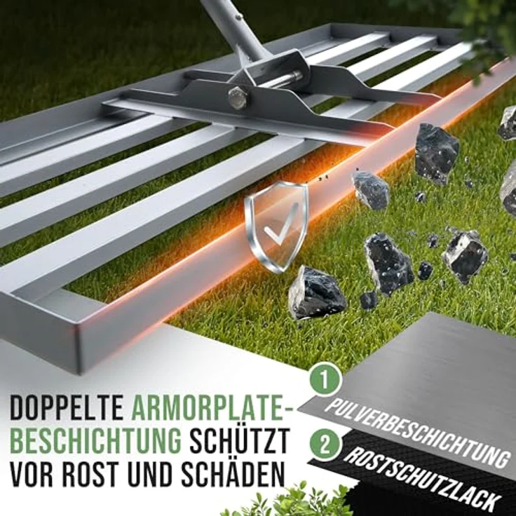 GREEN Spark Rasenrakel Ergonomisch 80x30cm mit Klicksystem für perfekte Rasenflächen, robust und rostfrei, inkl. ErgoGrip-Stiel – Bild 3