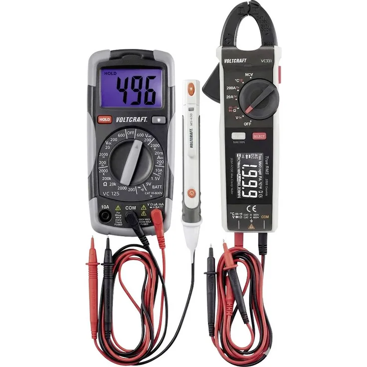 VOLTCRAFT DT-TEST-KIT 150+VC-331 Hand-Multimeter digital CAT III 600V, 2000 Counts, mit Temperaturmessung und rutschfestem Gehäuse