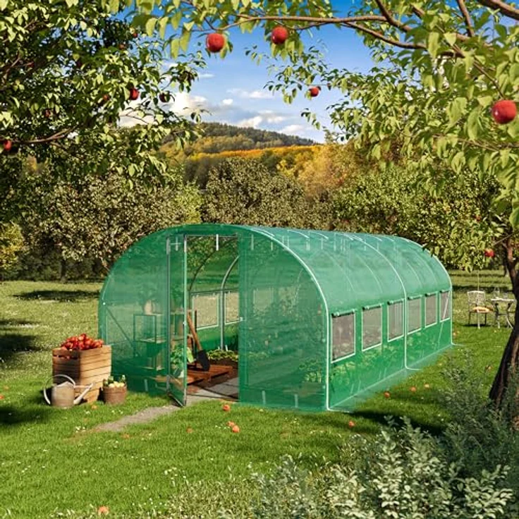 TOOLPORT Foliengewächshaus 3x6m Premium, schwenkbare Türkonstruktion, PE-Plane 180g/m², wind- und wetterfest, grün transparent – Bild 2
