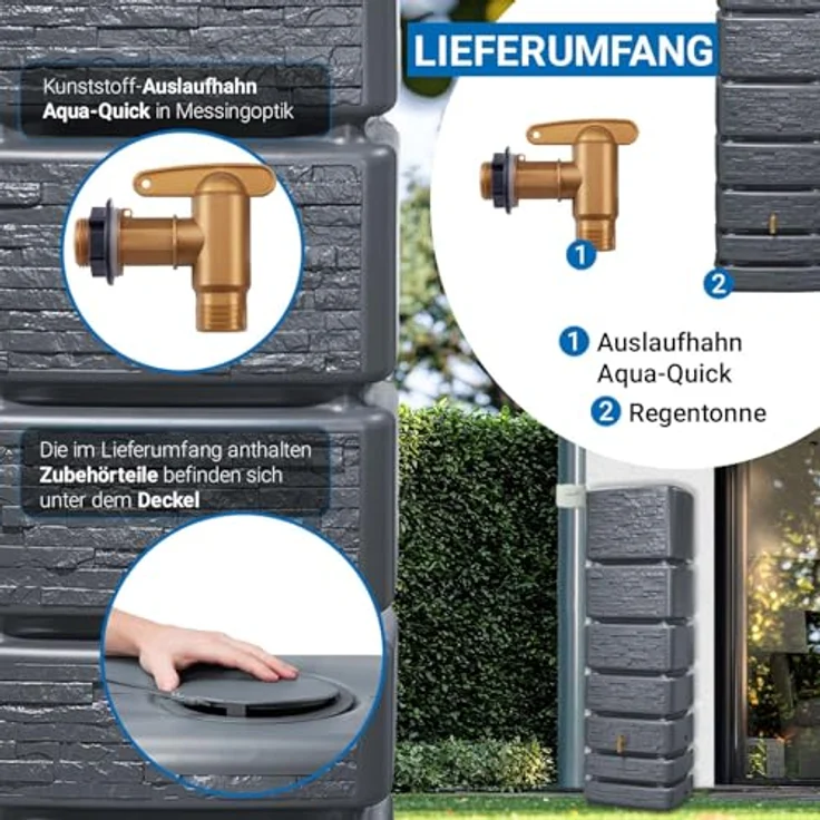 4rain Regentonne Slim Wandtank sandbeige 350 Liter - Steinoptik, UV-stabil, made in Germany – Bild 4