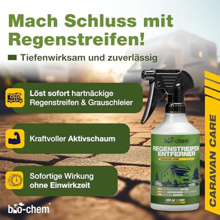 bio-chem Regenstreifenentferner 500ML + Waschhandschuh – Tiefenwirksames Haftgel gegen Regenstreifen & Öl für Auto, Caravan und Boot – Bild 2