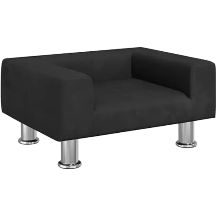 vidaXL Hundematratze, Samtbezug, massives Kiefernholz, 50 x 40 x 26,5 cm, Schwarz – Bild 1