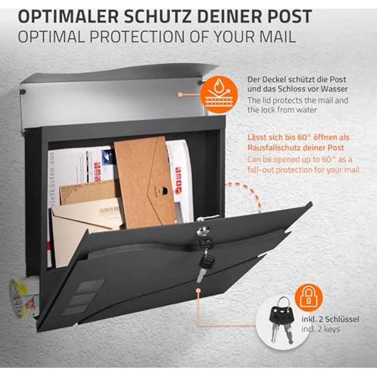 Briefkasten mit Zeitungsfach und Sichtfenster Anthrazit-Silber aus Edelstahl - Preisvergleich – Bild 4