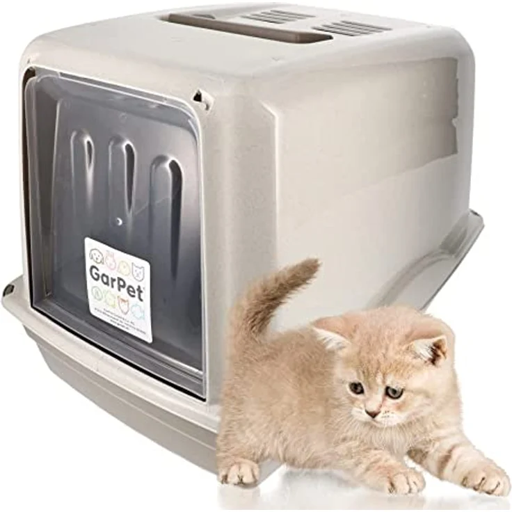 Katzenklo mit Deckel Aktivkohlefilter große XXL Katzentoilette Katzen WC Hauben Toilette Klo Outdoor grau – Bild 1