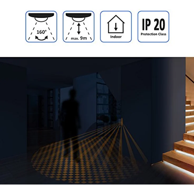 deleyCON 2X Infrarot Bewegungsmelder Unterputz Wandmontage Innenbereich Lichtsteuerung 160° Arbeitsfeld 9m Reichweite eingebauter Lichtsensor Weiß, 2er Pack – Bild 5