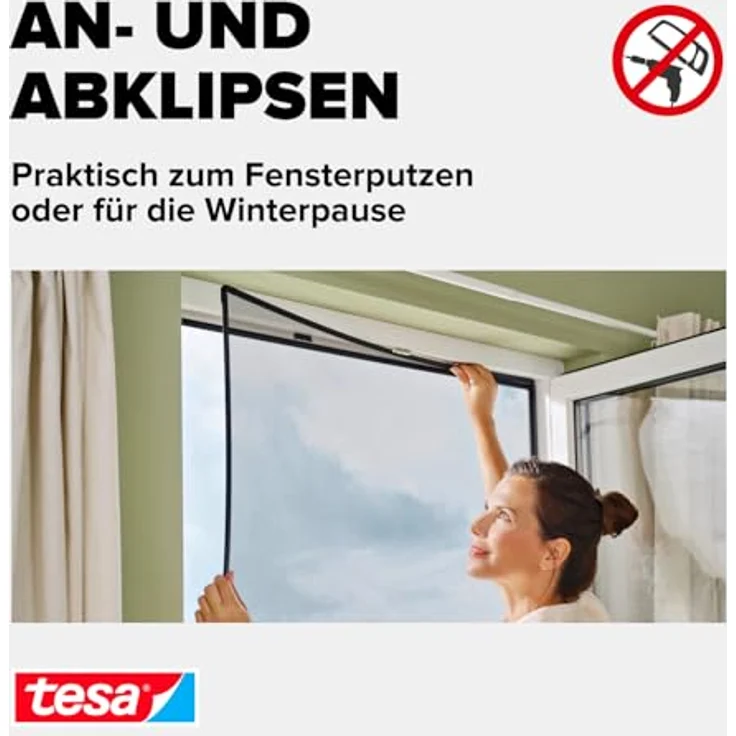 tesa Insect Stop mit Anklipsrahmen, Fliegenschutznetz 120 x 240 cm, schwarz, hohe UV-Beständigkeit, einfaches Anbringen mit Klips-Mechanismus – Bild 5