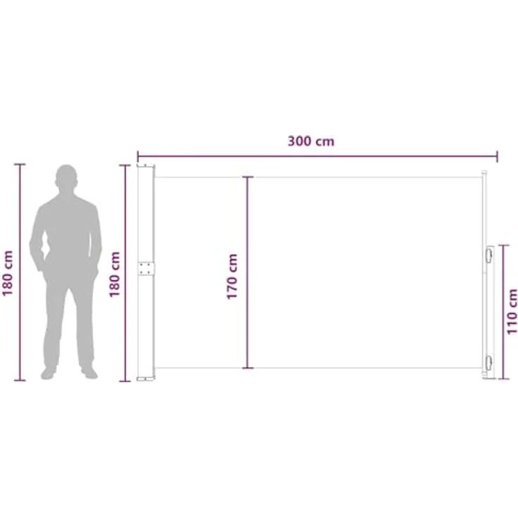 vidaXL Seitenmarkise, einziehbar, Anthrazit, 300 x 180 cm, UV- und wasserabweisendes Polyester, verstellbar für Terrasse und Garten – Bild 3
