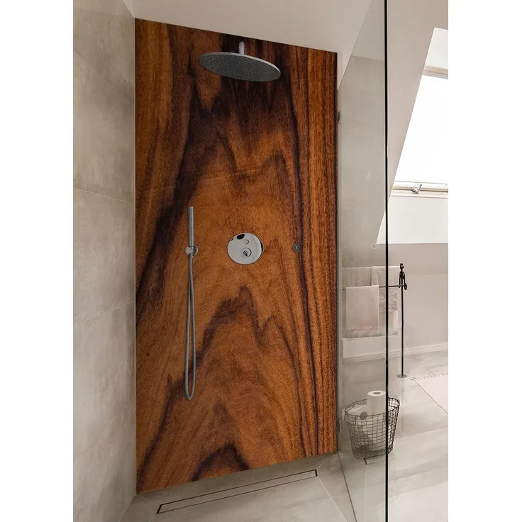 Wallario Duschrückwand Holzmuster - Oberfläche mit Holzmaserung IV, (1-tlg) - Rustikales Ambiente, selbstklebend, kratzfeste Oberfläche, leicht zu reinigen