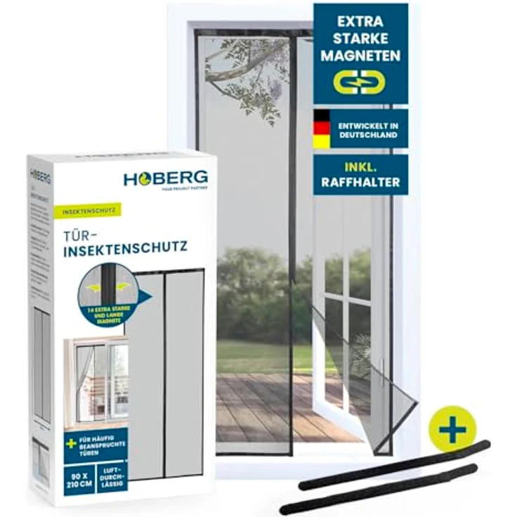 Hoberg Insektenschutzvorhang 90 x 210 cm | Fliegengitter Tür mit XXL-Magnetbändern | Selbstschließend & Strapazierfähig, Weiß – Bild 1
