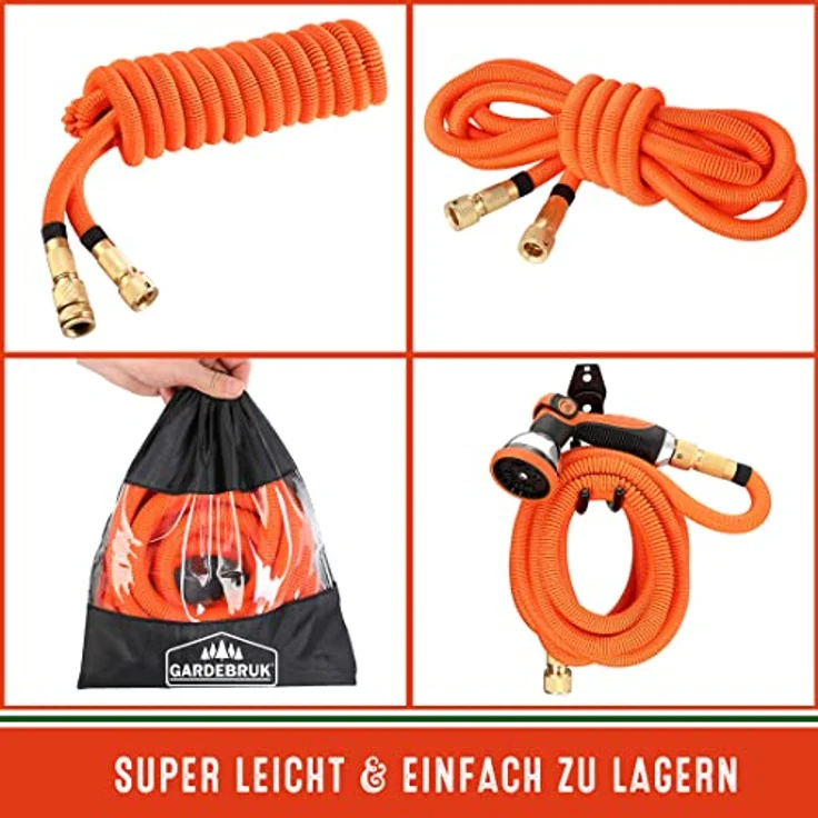 Gardebruk Gartenschlauch flexibel 3fach Latexkern Vollmessing Adapter outdoor Flexschlauch Wasserschlauch – Bild 5