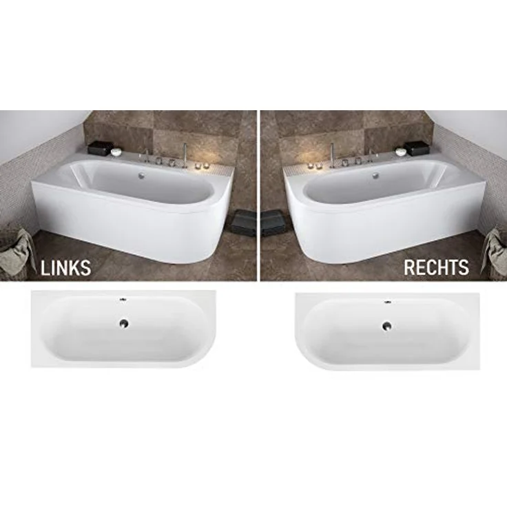 Besco BADLAND AVITA Eckbadewanne 170x75 cm, Weiß, Komplettset mit Acrylschürze, Füßen und Chrom Automatik Ablaufgarnitur, Made in EU 4in1 – Bild 3