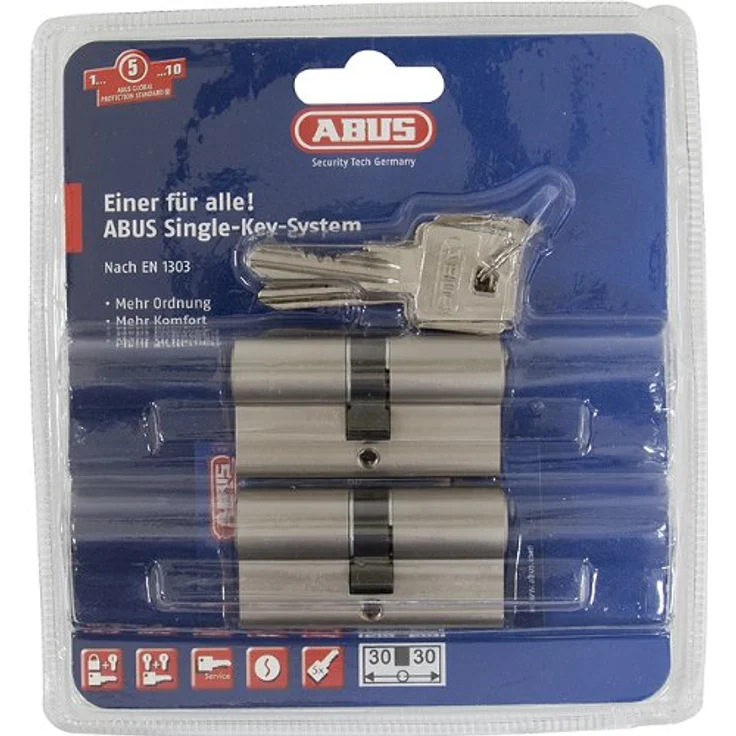 ABUS Profil-Zylinder E20NP Twins Set-2-Stück gleichschließend mit 5 Schlüsseln 59823 – Bild 3