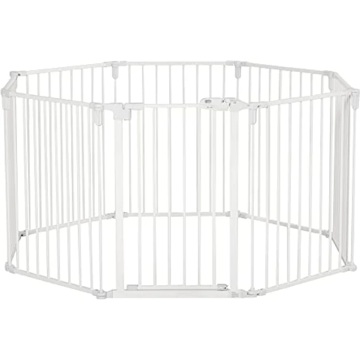 PawHut Welpenauslauf Freigehege für Hund Schutzgitter mit Tür Kaminschutzgitter Flexible klappbar 8 Paneele je 60 x 76 cm Weiß – Bild 1