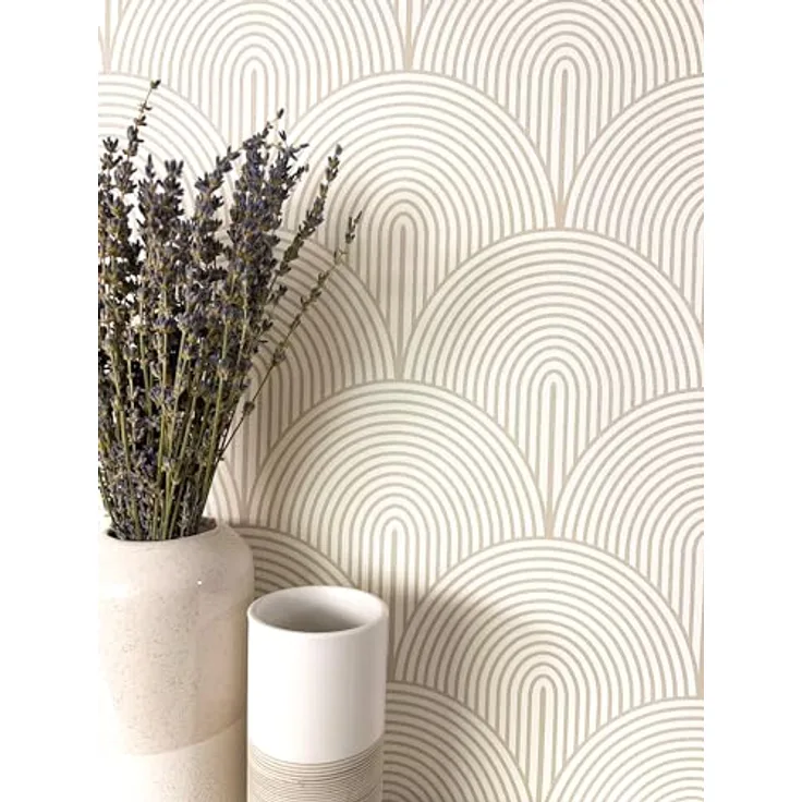 Newroom Tapete Beige Vlies Bogen, Modern Boho Art Deco mit hochwaschbeständiger Vinyl-Oberfläche, 10,05 m x 0,53 m