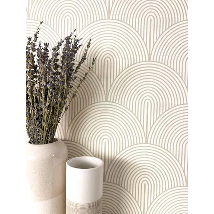 Newroom Tapete Beige Vlies Bogen, Modern Boho Art Deco mit hochwaschbeständiger Vinyl-Oberfläche, 10,05 m x 0,53 m – Bild 1