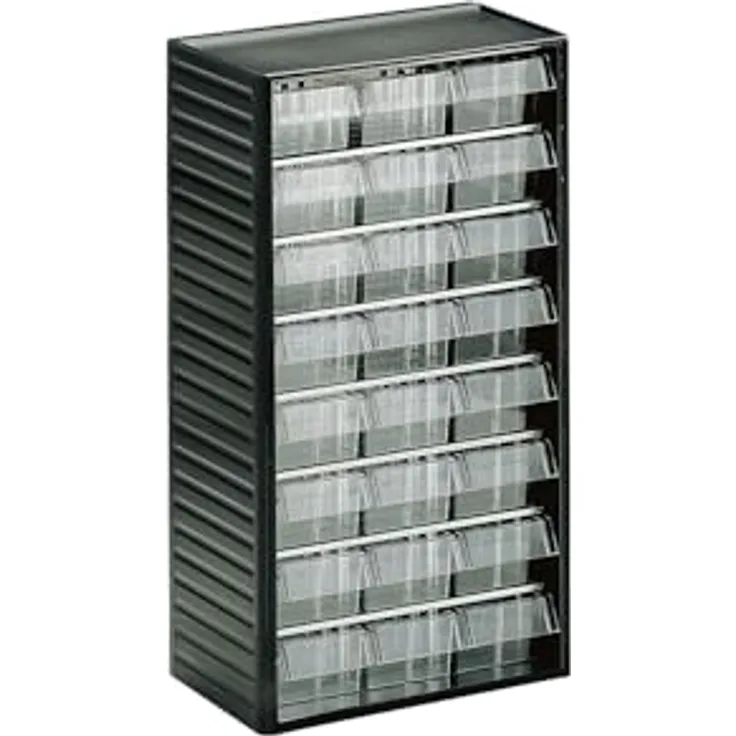 Treston Kleinteilemagazin 554-3, Polypropylen-Rahmen mit transparenten Polystyrol-Schubladen, BxTxH 310x180x550 mm