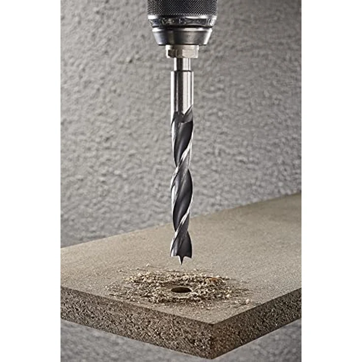 wolfcraft Holzspiralbohrer-Set, Ø 3-10 mm, 7-tlg. I 6 Holzspiralbohrer mit Senker für punktgenaues Anbohren in Weichholz, hochwertige Schiebebox – Bild 5