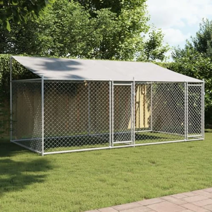 vidaXL Hundezwinger mit Dach und Türen Grau 4x2x2 m Verzinkter Stahl – Bild 2