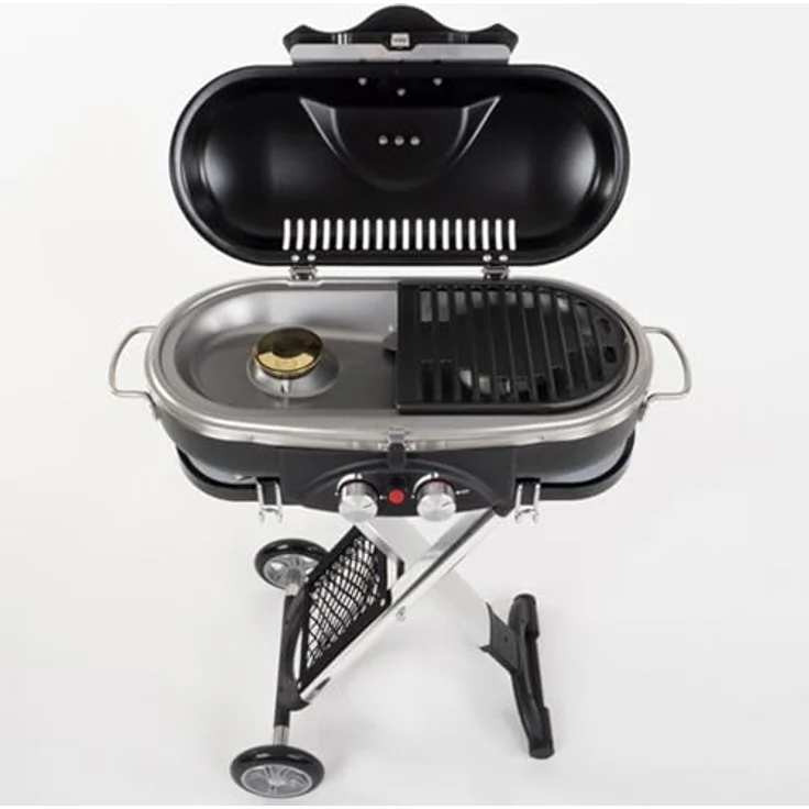 Camp4 Trolley Grill Gasgrill 50mbar Piezo-Zündung 2-Kochplatten BBQ Tischgasgrill Campinggrill Reisegrill, schwarz – Bild 2