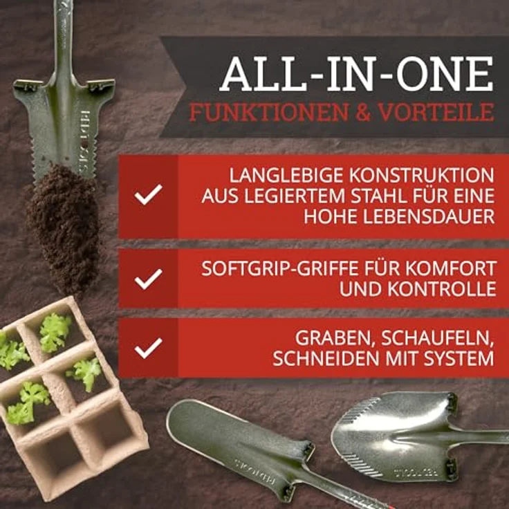 Red Tools Profi Spaten Set, 3-tlg. Gartenset mit Sägespaten, Drainagespaten und vielseitiger Schaufel, robustes Metallwerkzeug – Bild 4