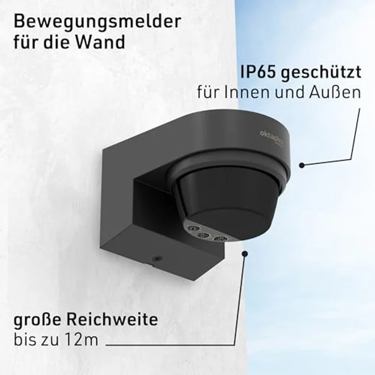 Oktaplex lighting Eva Bewegungsmelder, Infrarot Bewegungsmelder für Außen mit 12 m Reichweite, 240 Grad Erfassungswinkel, IP65, anthrazit – Bild 2