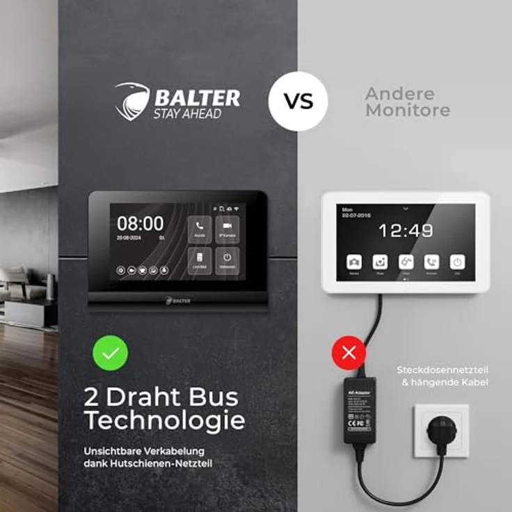 Balter ENTRI-L-SET-BLACK, Video-Türsprechanlage mit HD-Video, 7 Zoll Touchscreen, Unterputz, schwarz – Bild 5