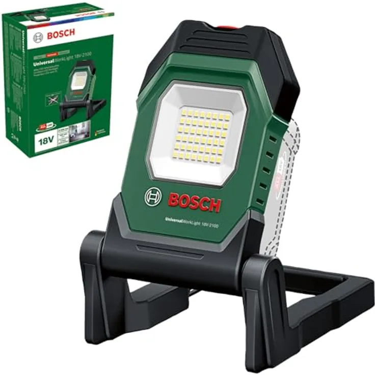 Bosch UniversalWorkLight 18V-2100, Akku-LED-Arbeitsleuchte ohne Akku (max. 2100 Lumen, 3 Helligkeitsstufen, Kopf mit 10 Klapppositionen)