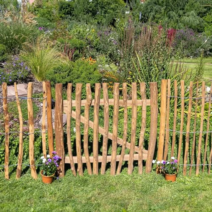 BooGardi Gartentor Staketentor imprägniert, 50x100cm, Lattenabstand 3-5cm, Haselnuss-Holz, braun, inkl. Zubehör in Schwarz – Bild 3