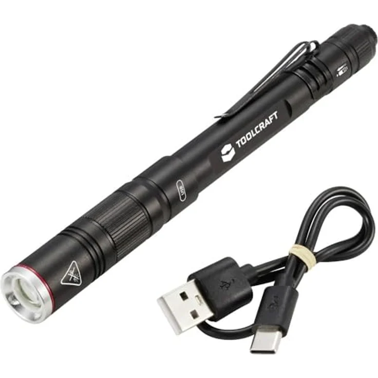 "TOOLCRAFT LED Taschenlampe LED-Akku-Penlight, mit Gürtelclip, verstellbar, mit Stroboskopmodus, schwarz" – Bild 4