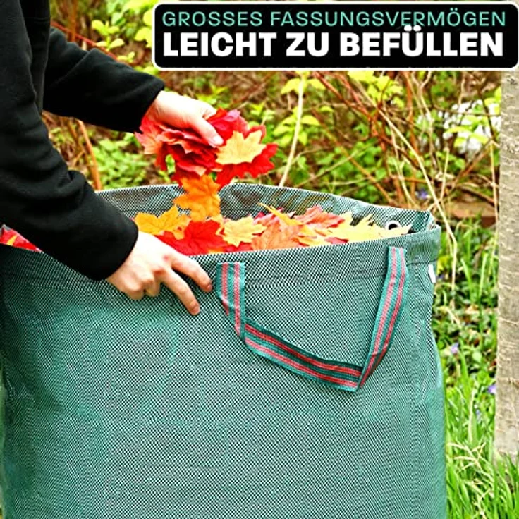 3x Gartenabfallsack 300 Liter - Laubsack Mit 4 Reißfesten Griffen - Stabil - Faltbar - Wiederverwendbar - Robustes Polypropylen – Bild 2